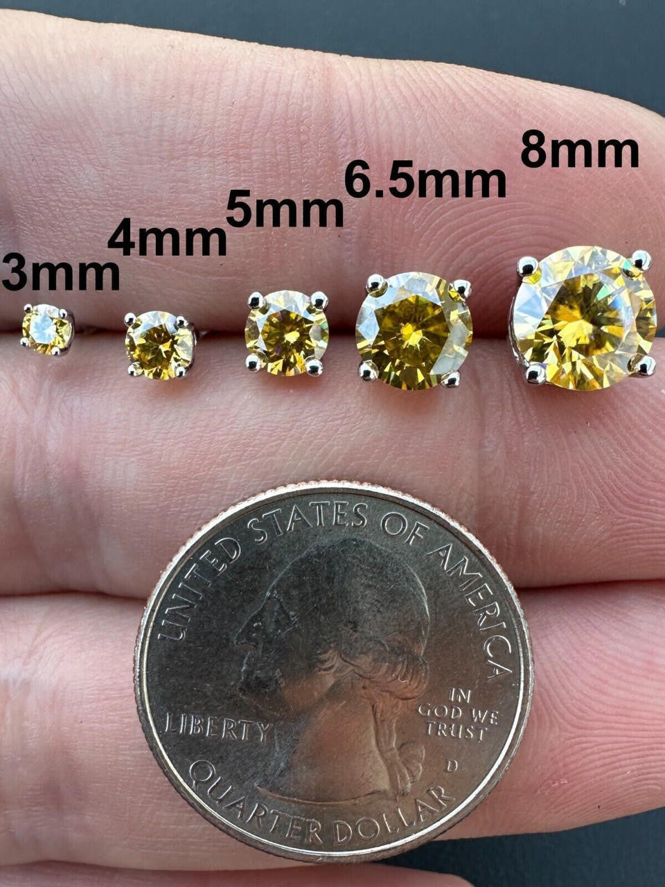Canary Yellow MOISSANITE Solitaire Stud Earrings - 925 Silver - 3mm-8mm - 0.2-4ct