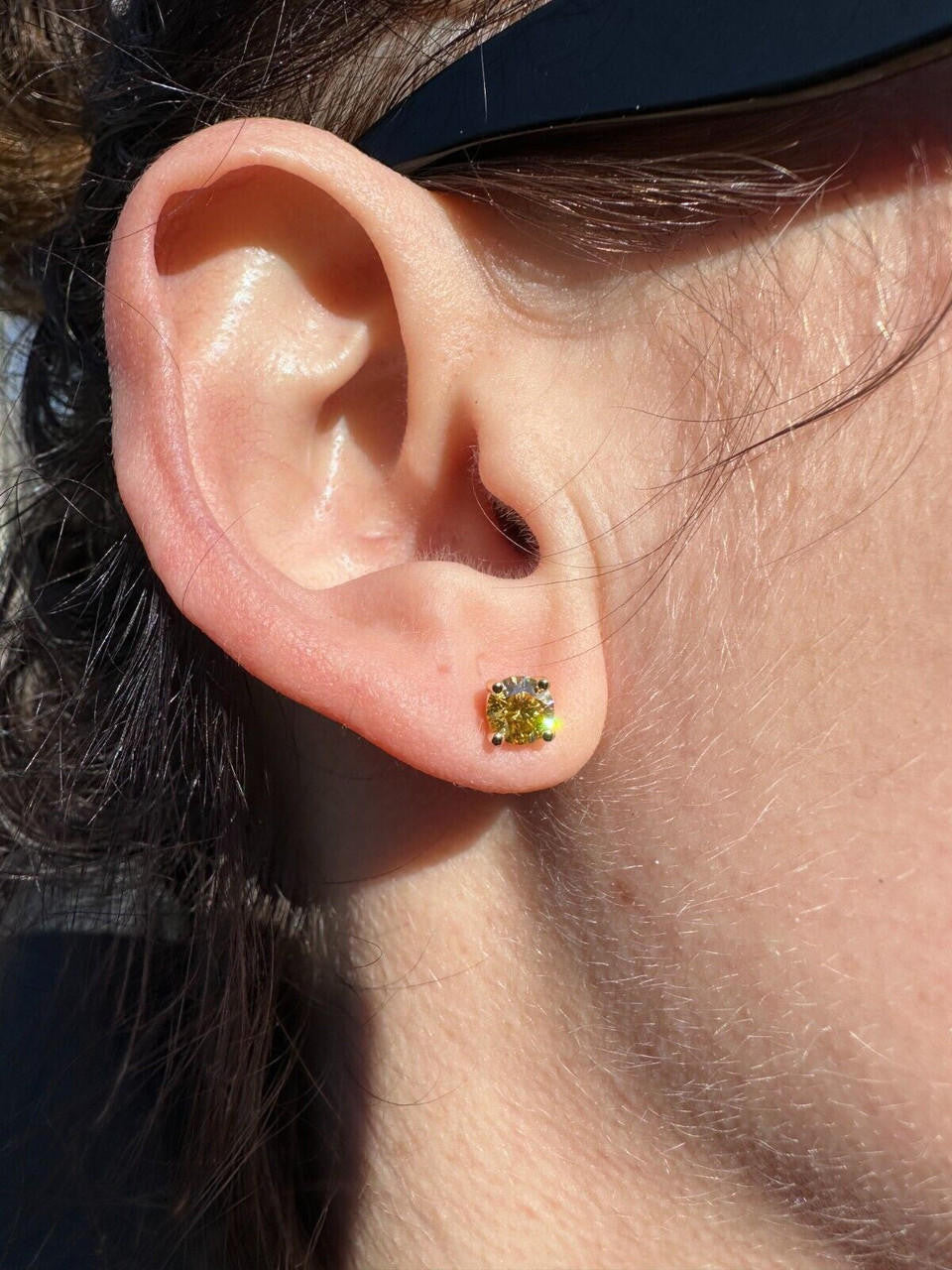 Canary Yellow MOISSANITE Solitaire Stud Earrings - 925 Silver - 3mm-8mm - 0.2-4ct