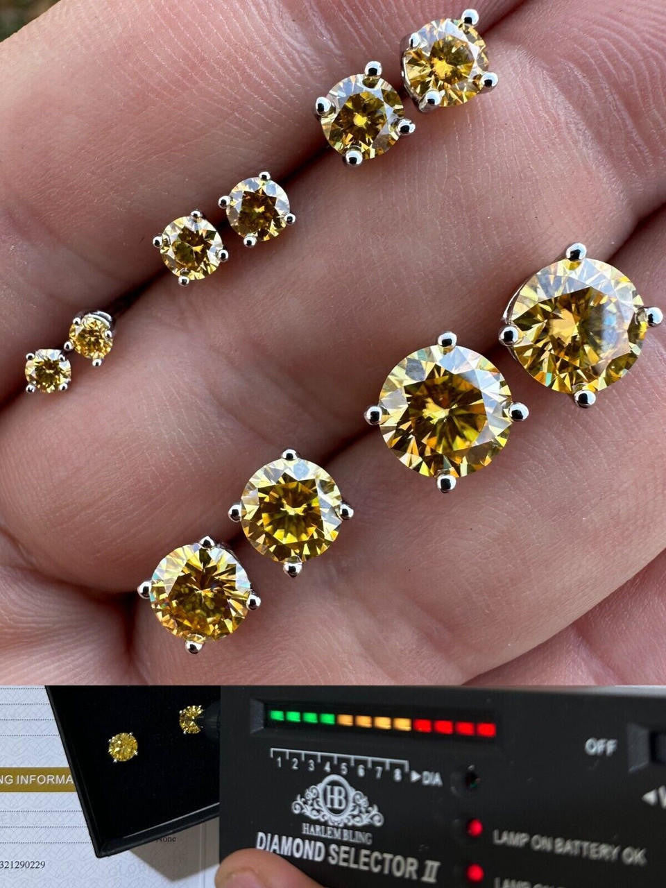 Canary Yellow MOISSANITE Solitaire Stud Earrings - 925 Silver - 3mm-8mm - 0.2-4ct