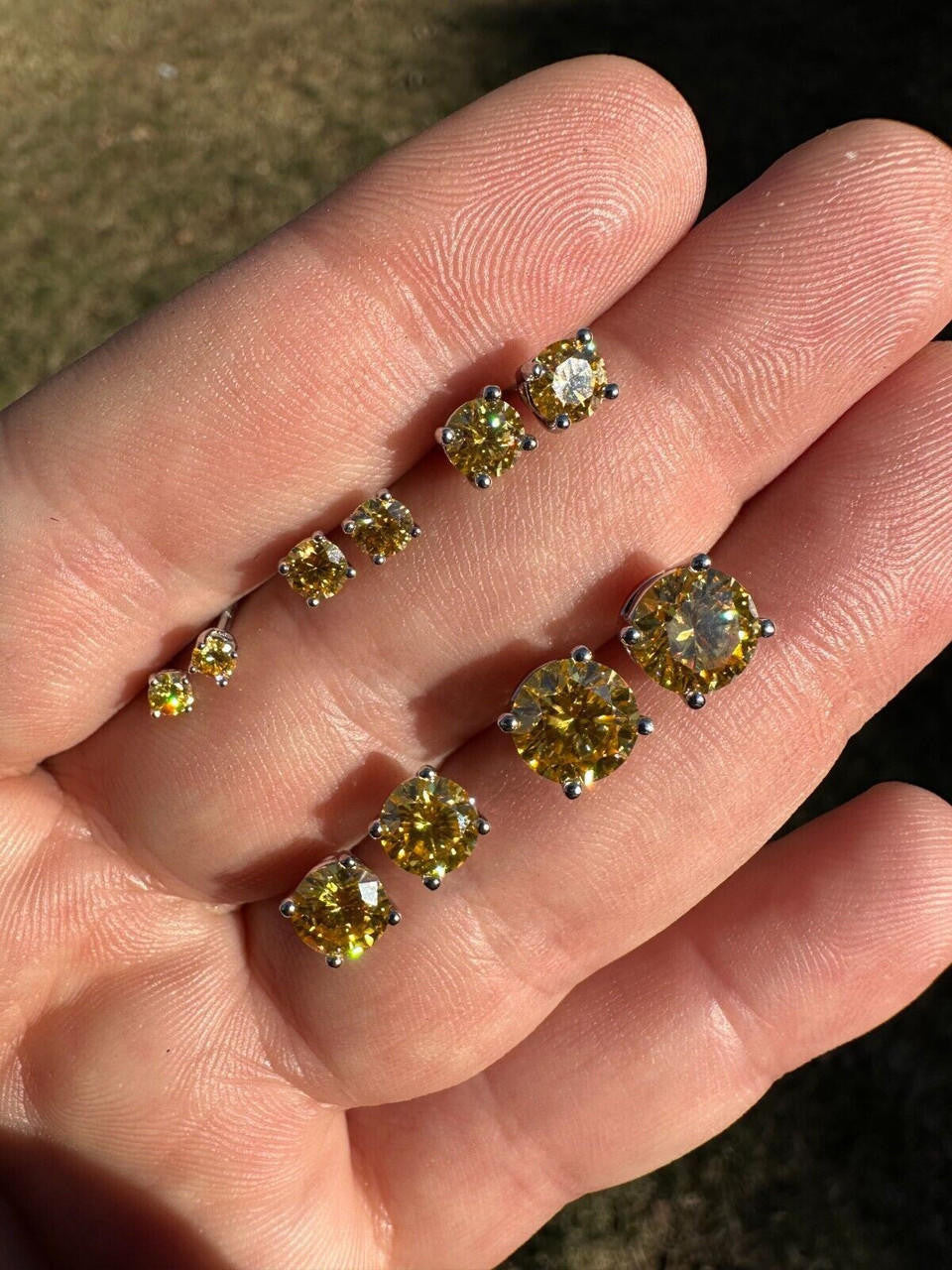 Canary Yellow MOISSANITE Solitaire Stud Earrings - 925 Silver - 3mm-8mm - 0.2-4ct