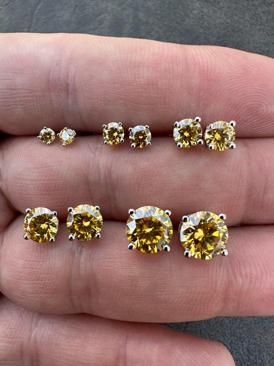 Canary Yellow MOISSANITE Solitaire Stud Earrings - 925 Silver - 3mm-8mm - 0.2-4ct