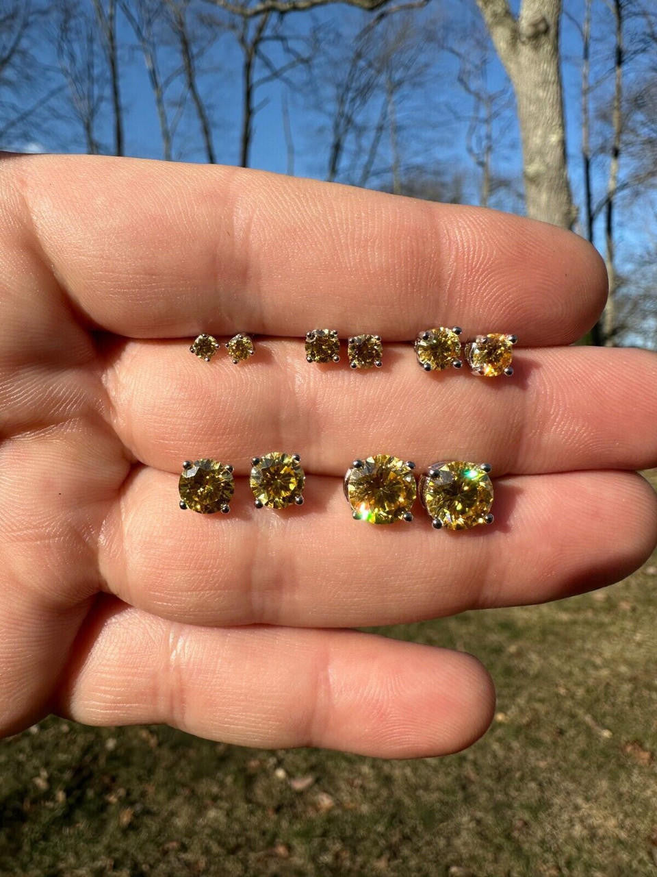 Canary Yellow MOISSANITE Solitaire Stud Earrings - 925 Silver - 3mm-8mm - 0.2-4ct