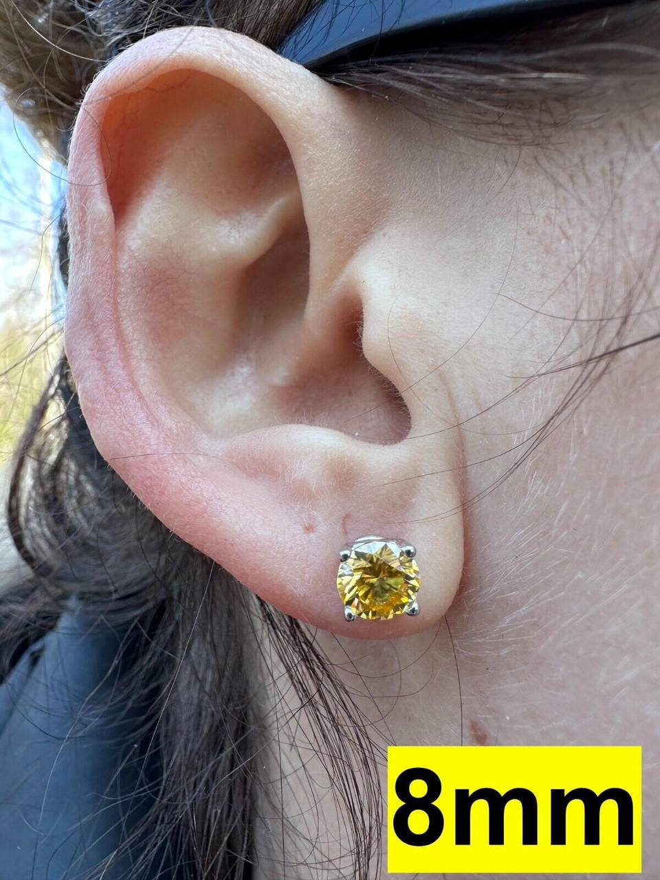 Canary Yellow MOISSANITE Solitaire Stud Earrings - 925 Silver - 3mm-8mm - 0.2-4ct