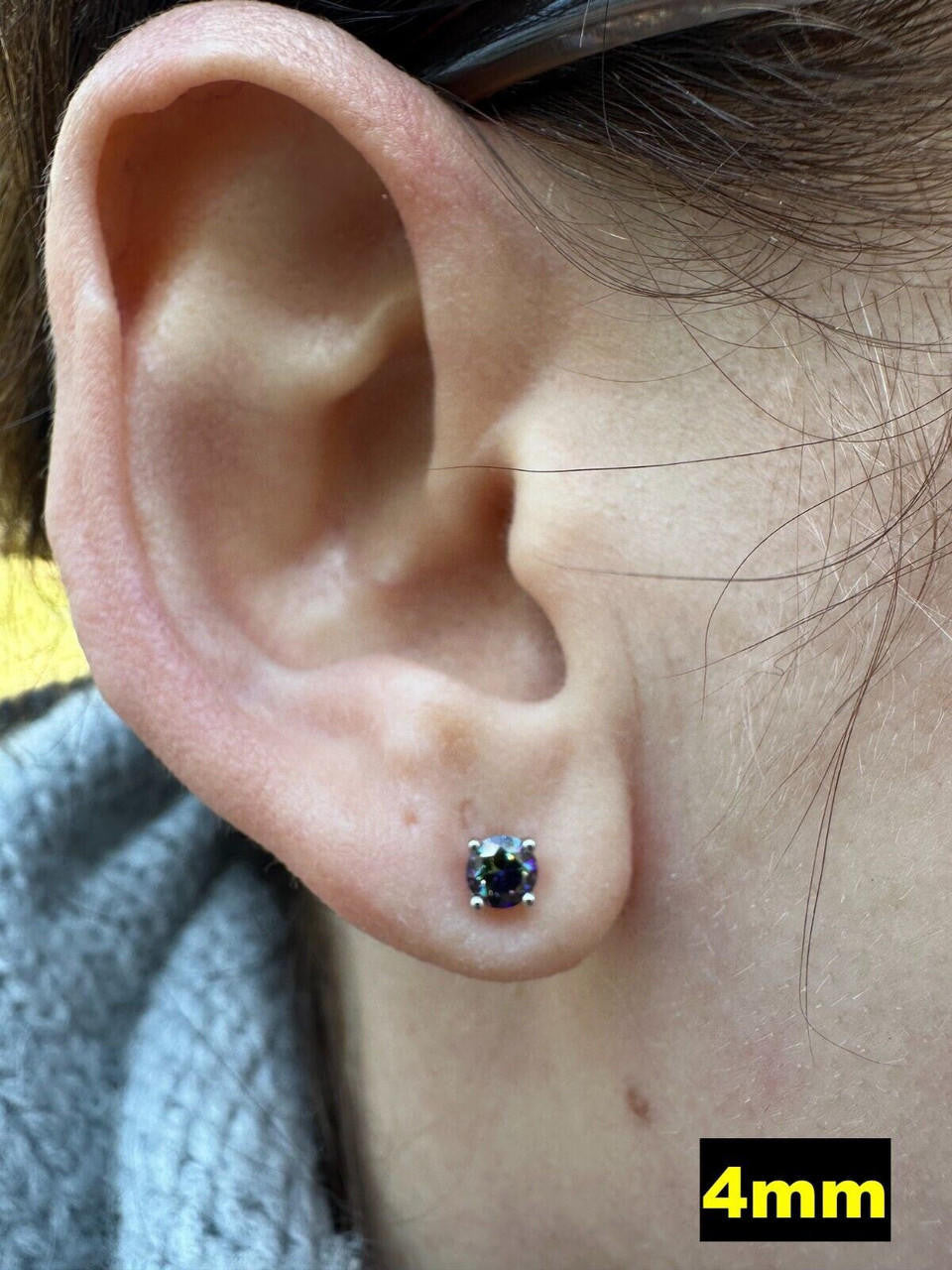Dark Blue MOISSANITE Solitaire Stud Earrings - 925 Silver - 3mm-8mm - 0.2-4ct