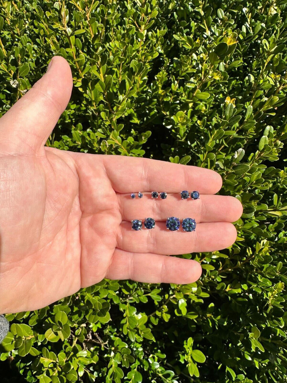 Dark Blue MOISSANITE Solitaire Stud Earrings - 925 Silver - 3mm-8mm - 0.2-4ct