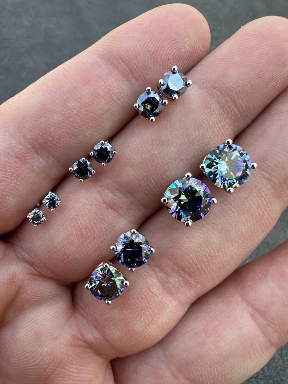 Dark Blue MOISSANITE Solitaire Stud Earrings - 925 Silver - 3mm-8mm - 0.2-4ct