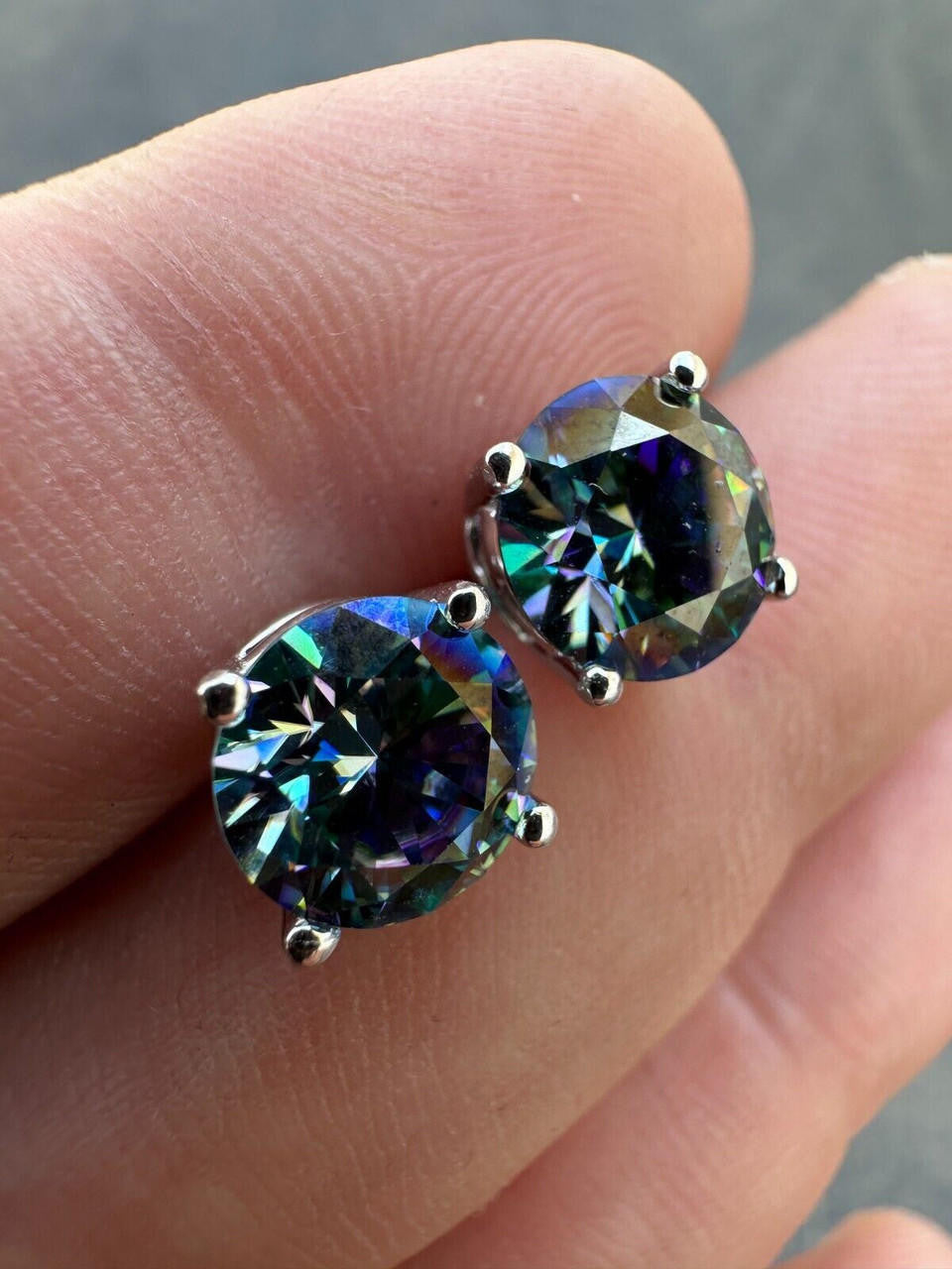 Dark Blue MOISSANITE Solitaire Stud Earrings - 925 Silver - 3mm-8mm - 0.2-4ct