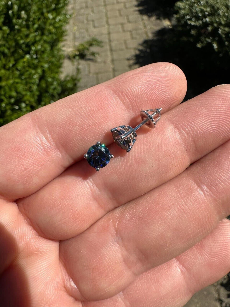 Dark Blue MOISSANITE Solitaire Stud Earrings - 925 Silver - 3mm-8mm - 0.2-4ct