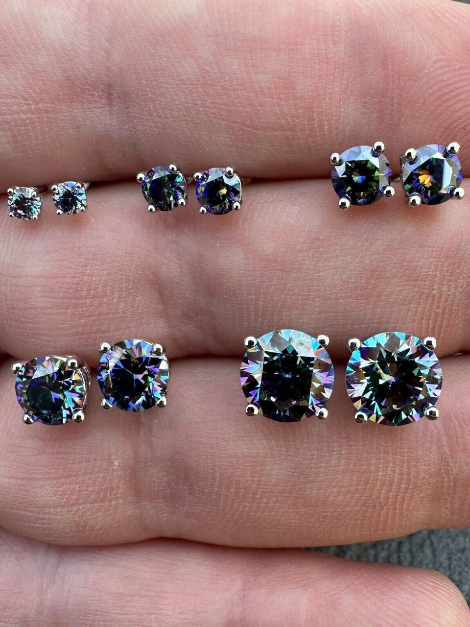Dark Blue MOISSANITE Solitaire Stud Earrings - 925 Silver - 3mm-8mm - 0.2-4ct