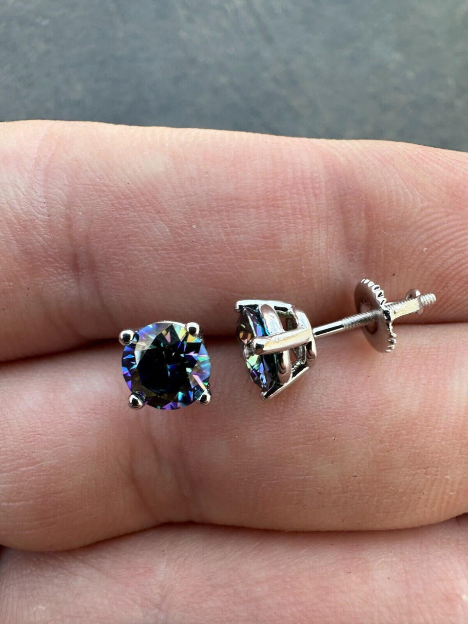 Dark Blue MOISSANITE Solitaire Stud Earrings - 925 Silver - 3mm-8mm - 0.2-4ct