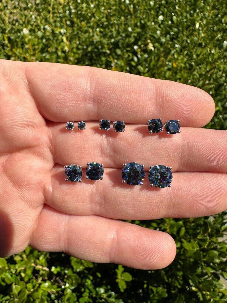 Dark Blue MOISSANITE Solitaire Stud Earrings - 925 Silver - 3mm-8mm - 0.2-4ct