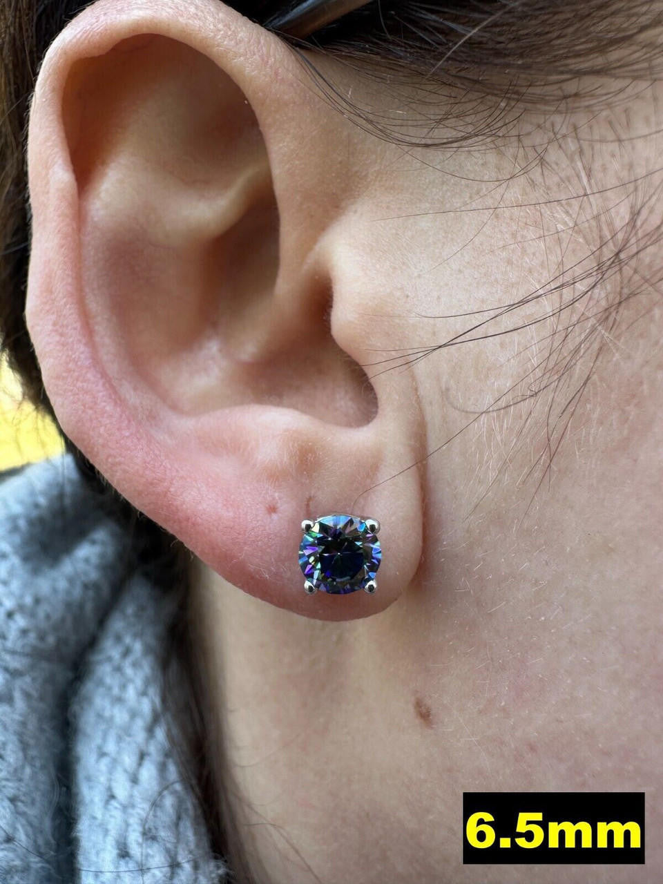 Dark Blue MOISSANITE Solitaire Stud Earrings - 925 Silver - 3mm-8mm - 0.2-4ct