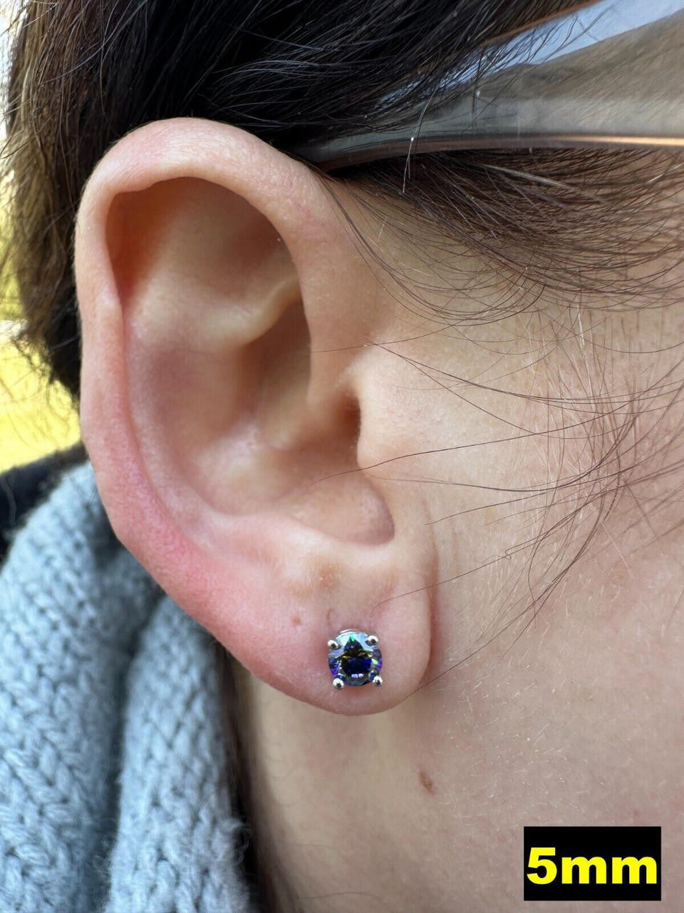 Dark Blue MOISSANITE Solitaire Stud Earrings - 925 Silver - 3mm-8mm - 0.2-4ct