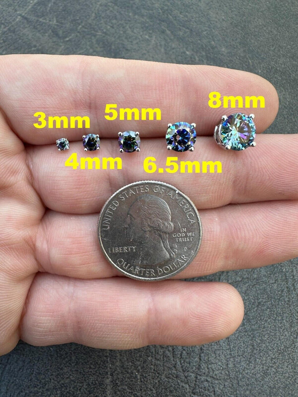 Dark Blue MOISSANITE Solitaire Stud Earrings - 925 Silver - 3mm-8mm - 0.2-4ct