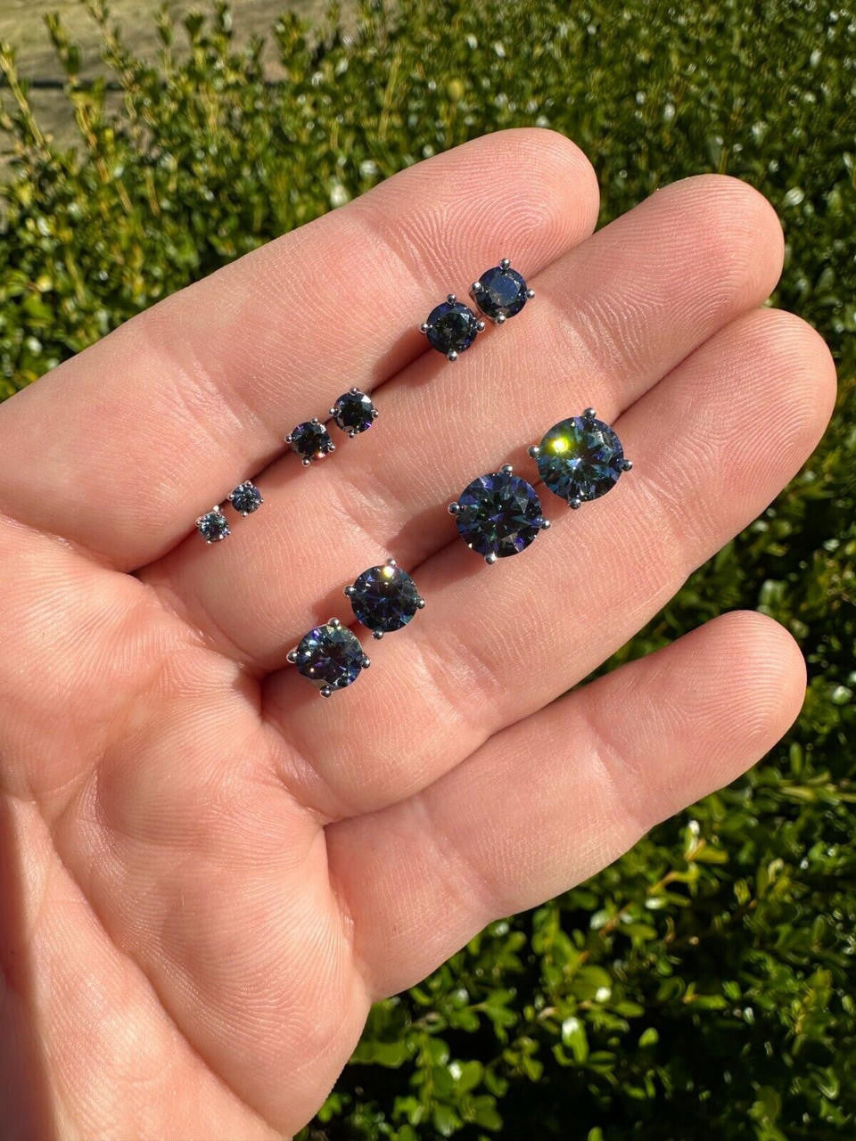 Dark Blue MOISSANITE Solitaire Stud Earrings - 925 Silver - 3mm-8mm - 0.2-4ct