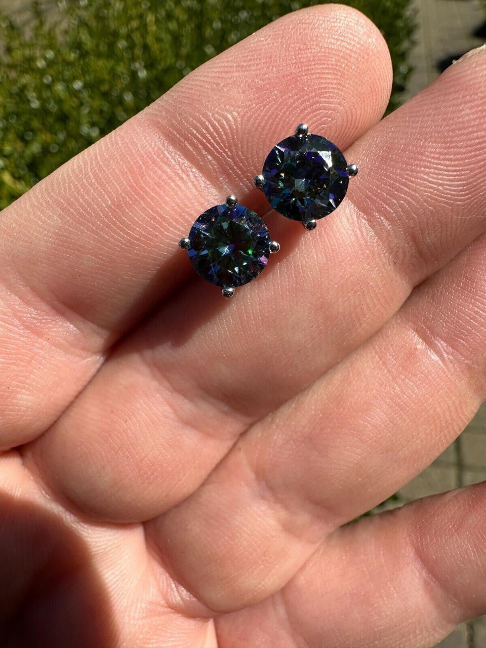 Dark Blue MOISSANITE Solitaire Stud Earrings - 925 Silver - 3mm-8mm - 0.2-4ct