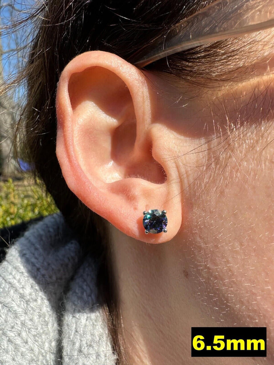 Dark Blue MOISSANITE Solitaire Stud Earrings - 925 Silver - 3mm-8mm - 0.2-4ct