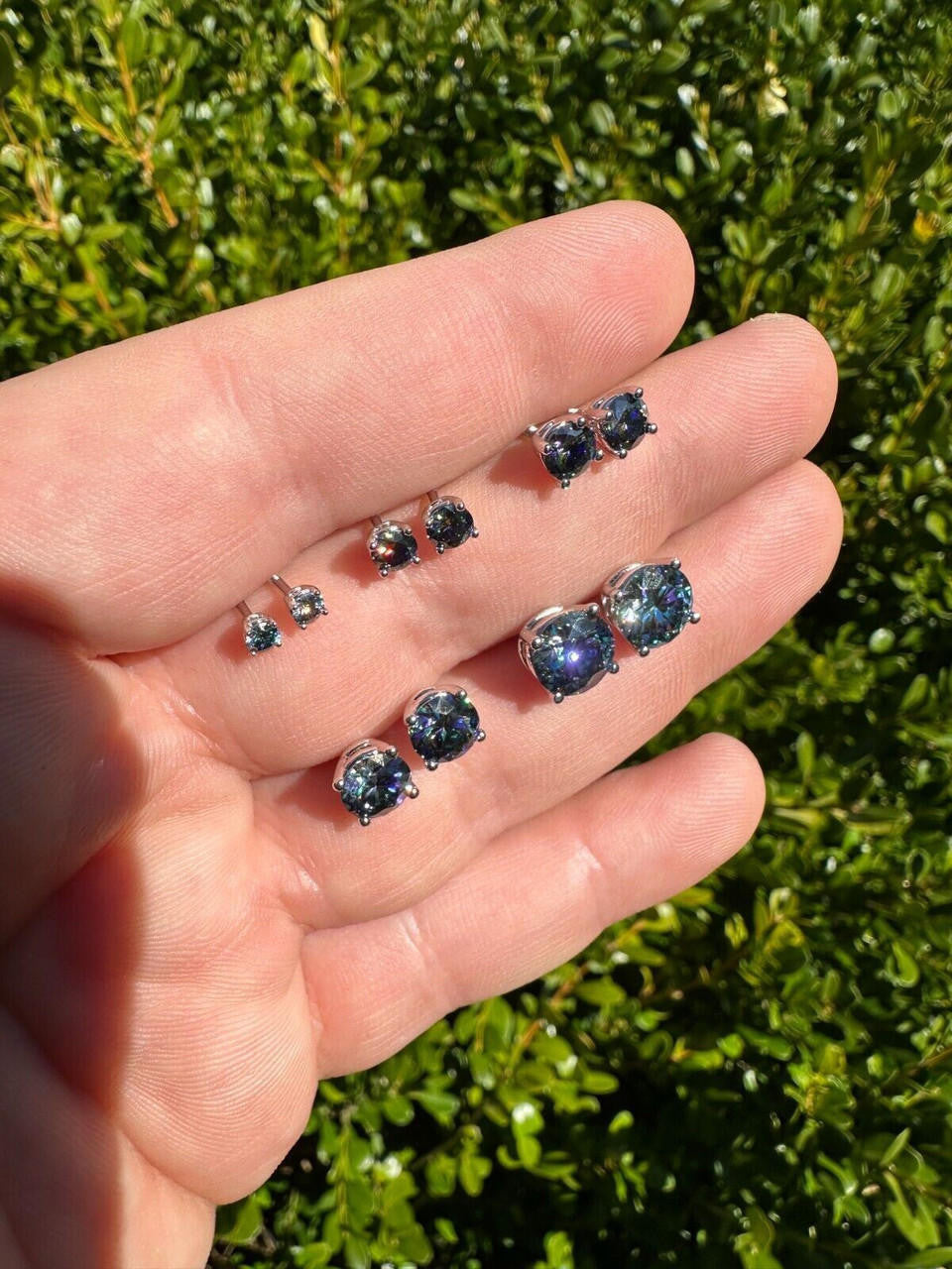 Dark Blue MOISSANITE Solitaire Stud Earrings - 925 Silver - 3mm-8mm - 0.2-4ct