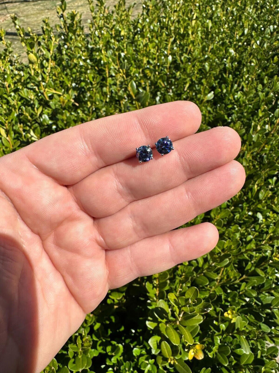 Dark Blue MOISSANITE Solitaire Stud Earrings - 925 Silver - 3mm-8mm - 0.2-4ct