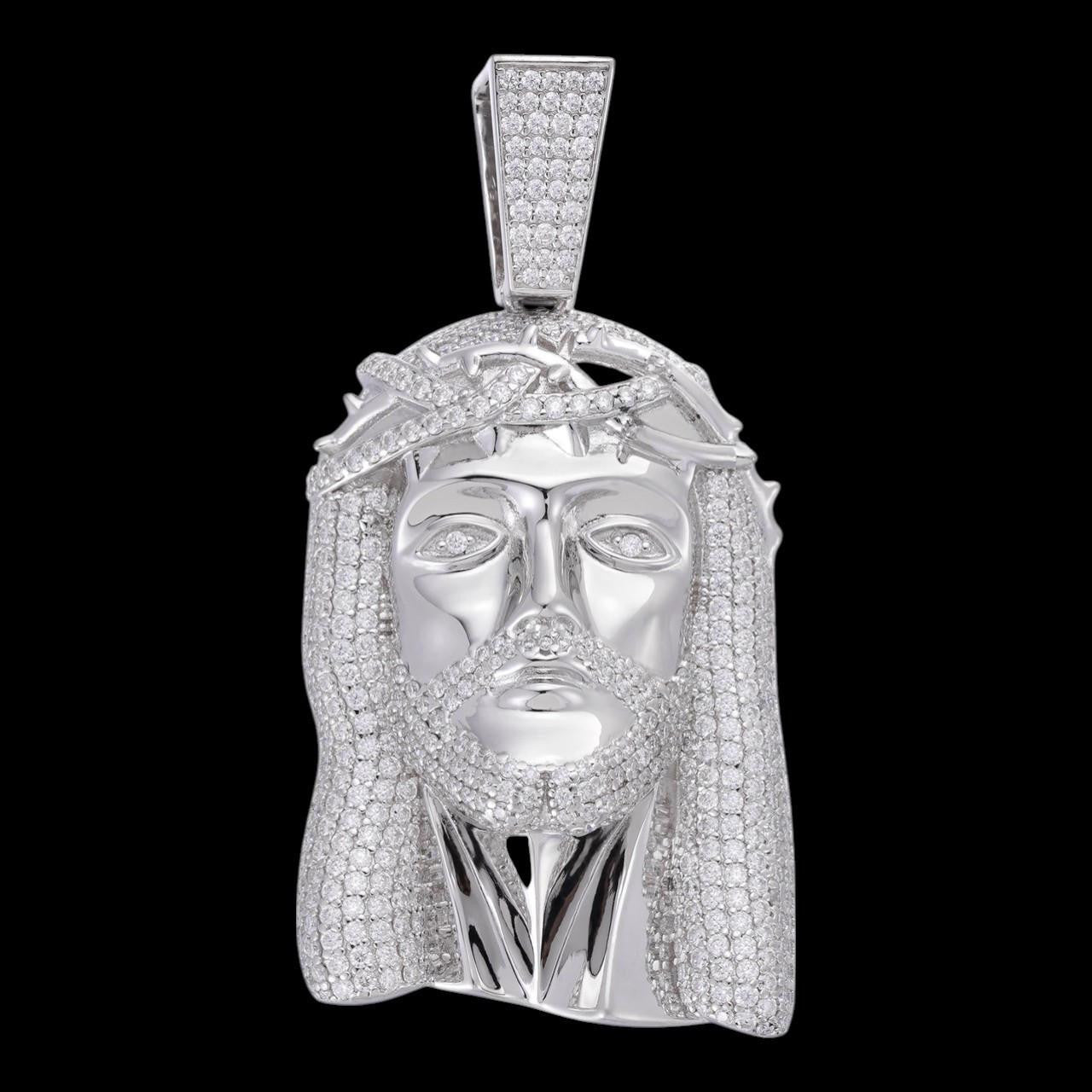Real DIAMOND Iced Out Hip Hop Jesus Face Pendant - 14k White Gold - 3 Sizes 1"-3"