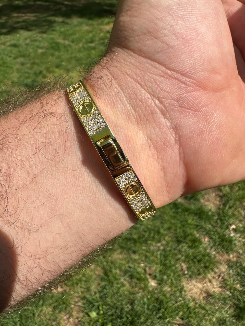 MOISSANITE Classic Love Bangle Bracelet Fully Iced Out - 14k Gold Vermeil 925 Silver - 5.5"-8"