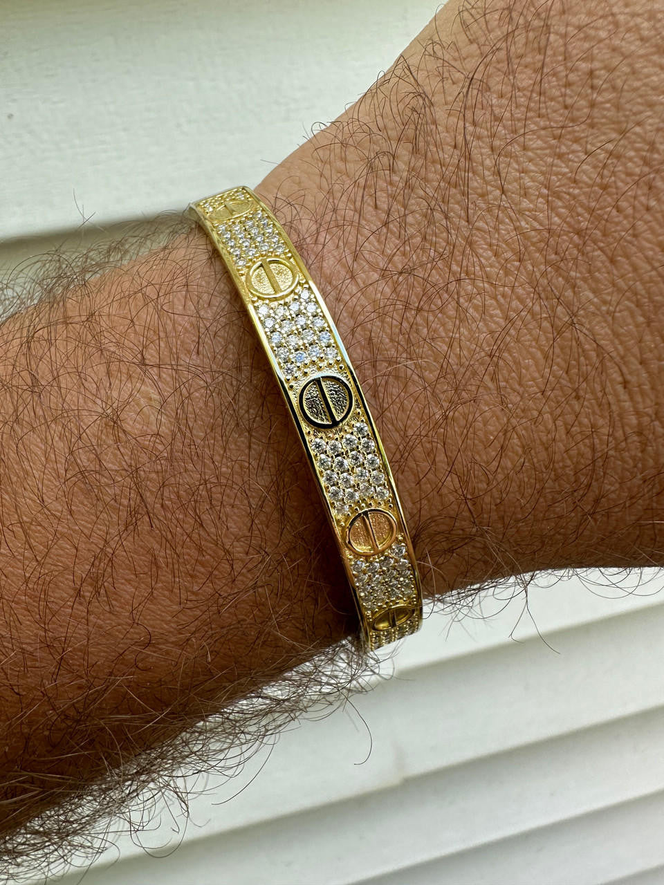 MOISSANITE Classic Love Bangle Bracelet Fully Iced Out - 14k Gold Vermeil 925 Silver - 5.5"-8"