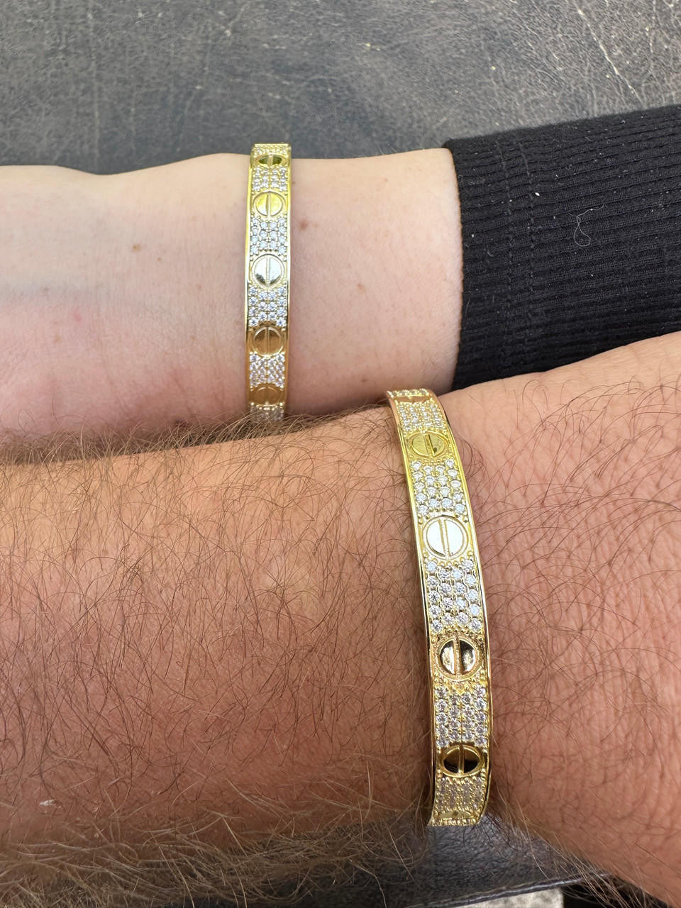 MOISSANITE Classic Love Bangle Bracelet Fully Iced Out - 14k Gold Vermeil 925 Silver - 5.5"-8"