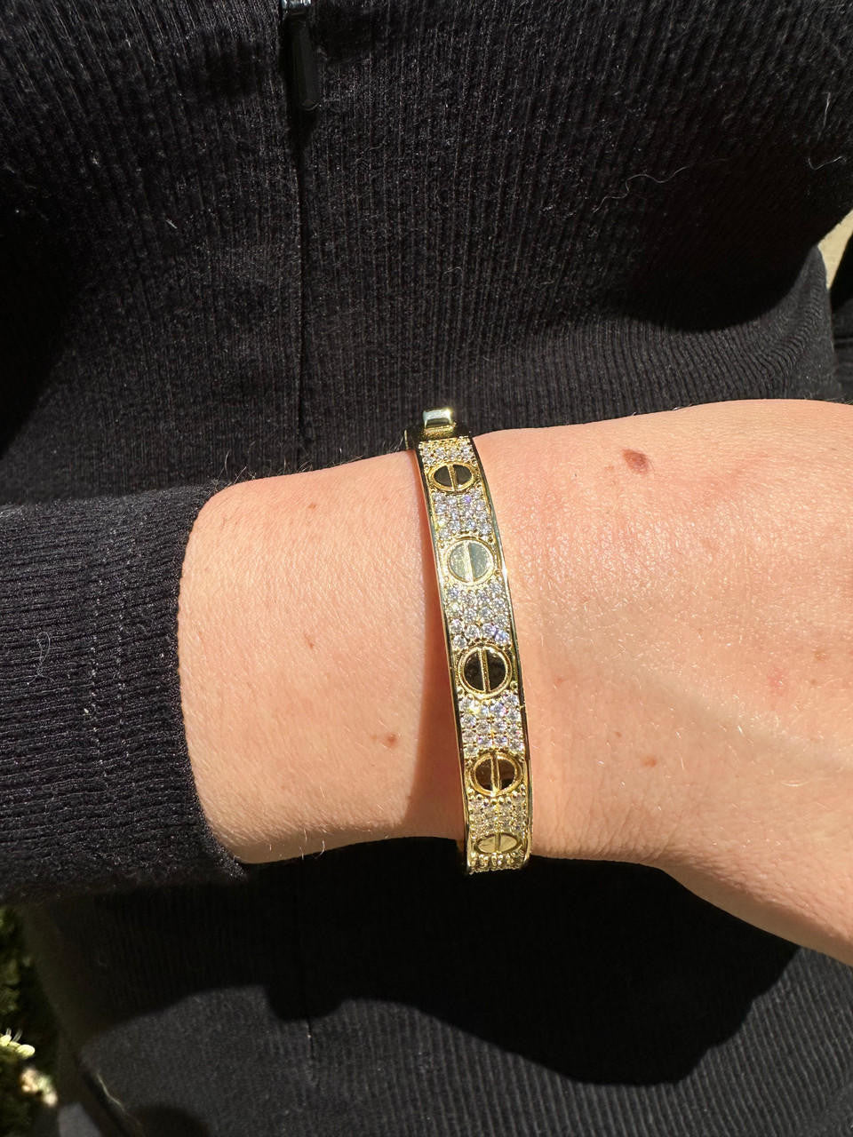 MOISSANITE Classic Love Bangle Bracelet Fully Iced Out - 14k Gold Vermeil 925 Silver - 5.5"-8"