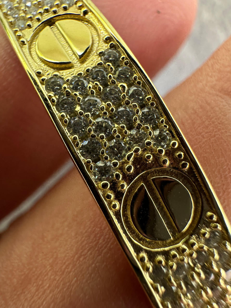 MOISSANITE Classic Love Bangle Bracelet Fully Iced Out - 14k Gold Vermeil 925 Silver - 5.5"-8"