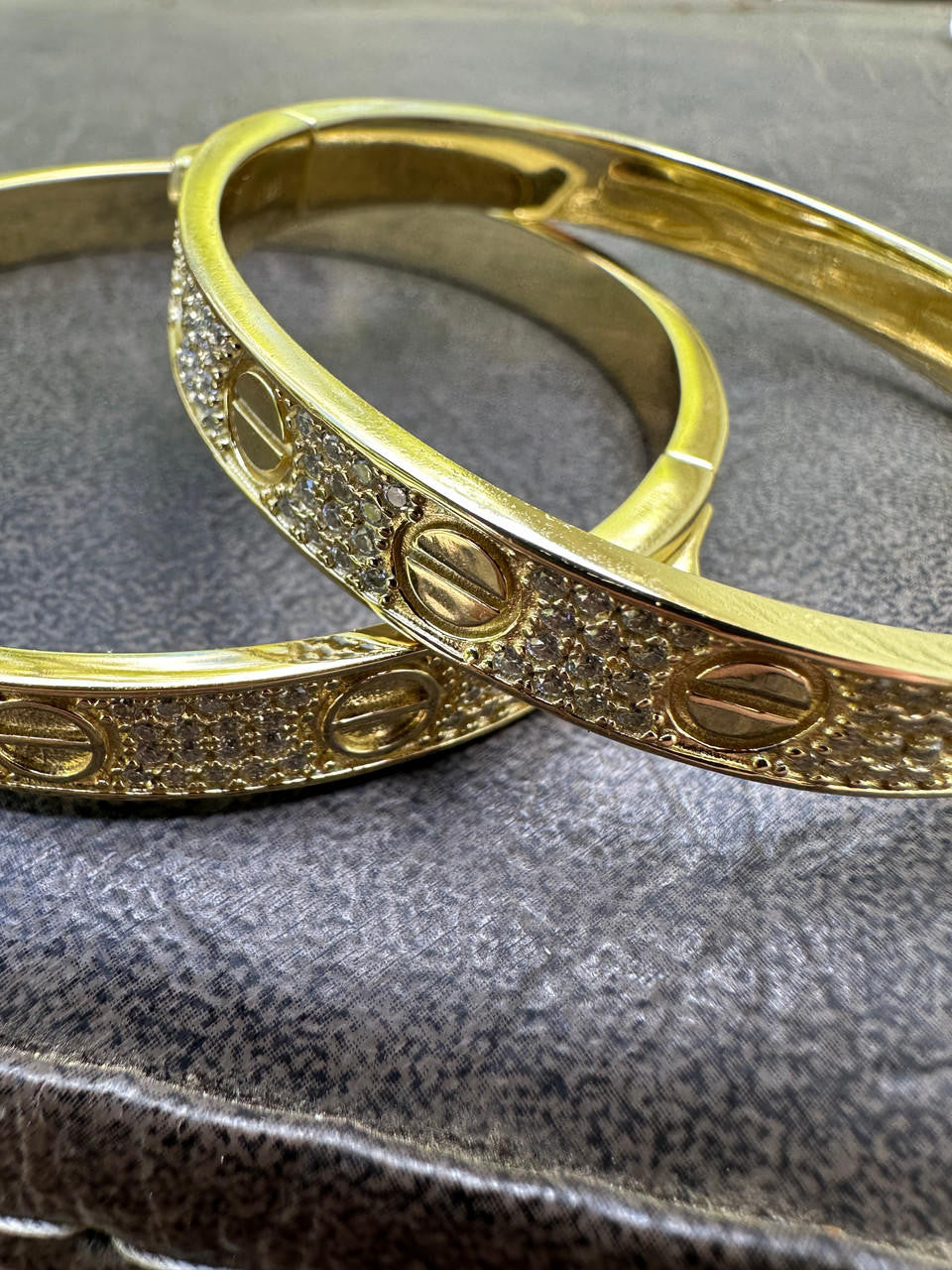 MOISSANITE Classic Love Bangle Bracelet Fully Iced Out - 14k Gold Vermeil 925 Silver - 5.5"-8"