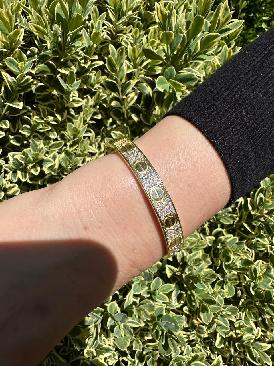 MOISSANITE Classic Love Bangle Bracelet Fully Iced Out - 14k Gold Vermeil 925 Silver - 5.5"-8"