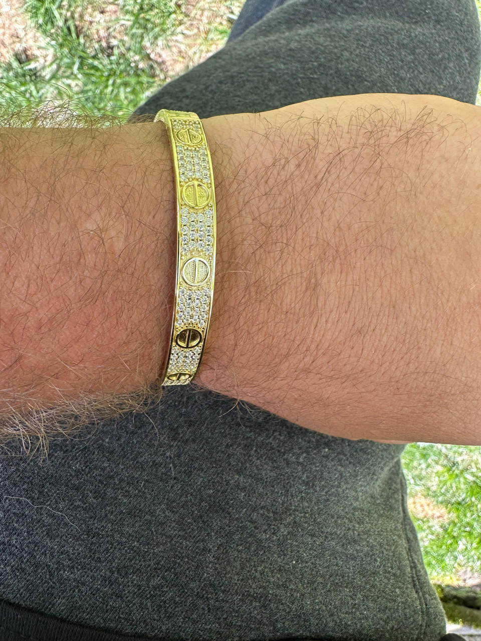 MOISSANITE Classic Love Bangle Bracelet Fully Iced Out - 14k Gold Vermeil 925 Silver - 5.5"-8"