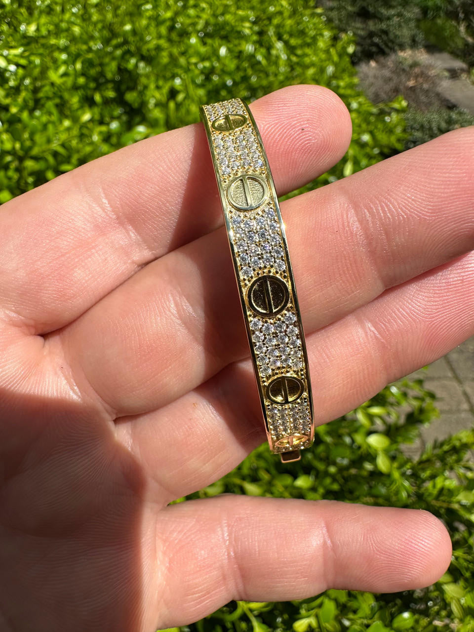 MOISSANITE Classic Love Bangle Bracelet Fully Iced Out - 14k Gold Vermeil 925 Silver - 5.5"-8"