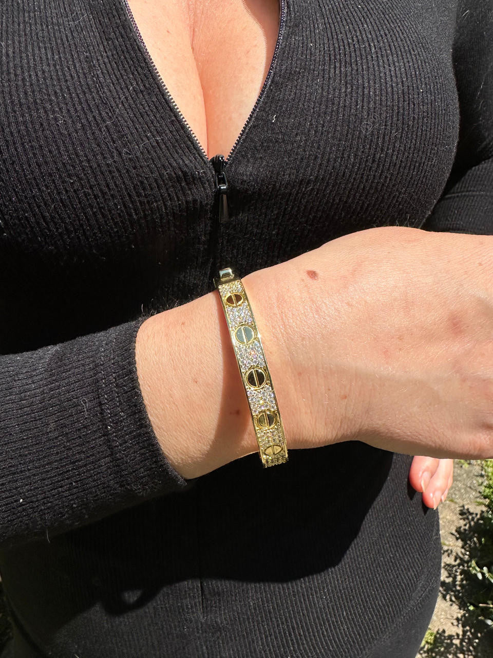 MOISSANITE Classic Love Bangle Bracelet Fully Iced Out - 14k Gold Vermeil 925 Silver - 5.5"-8"