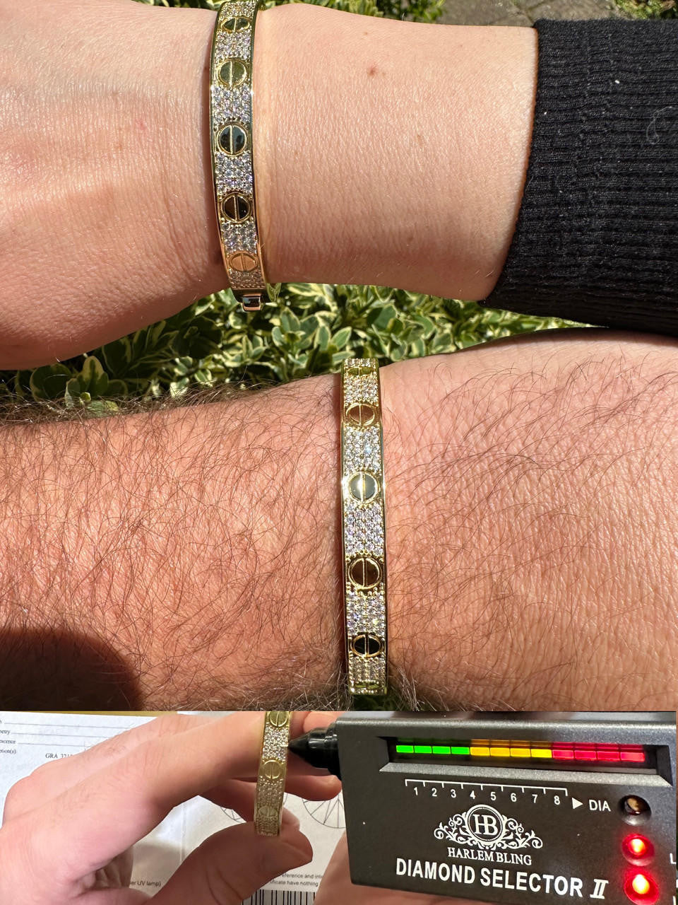 MOISSANITE Classic Love Bangle Bracelet Fully Iced Out - 14k Gold Vermeil 925 Silver - 5.5"-8"