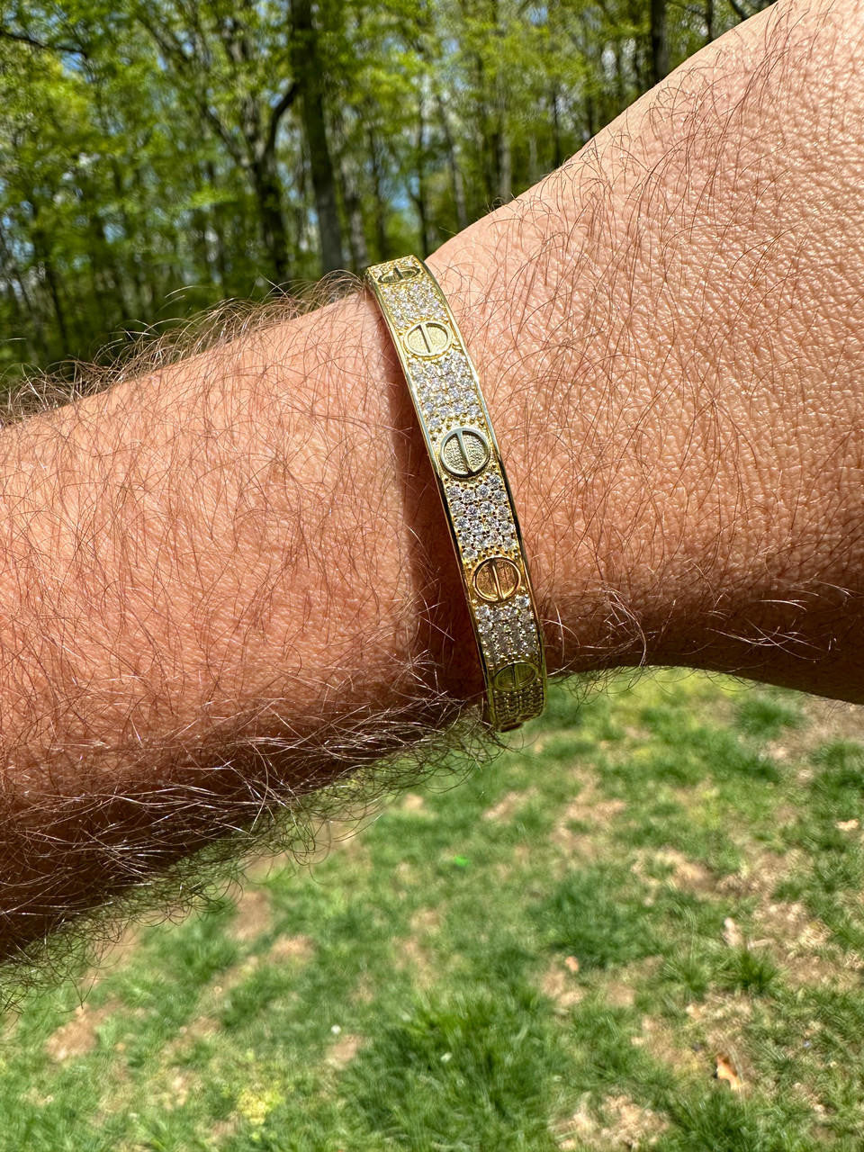 MOISSANITE Classic Love Bangle Bracelet Fully Iced Out - 14k Gold Vermeil 925 Silver - 5.5"-8"
