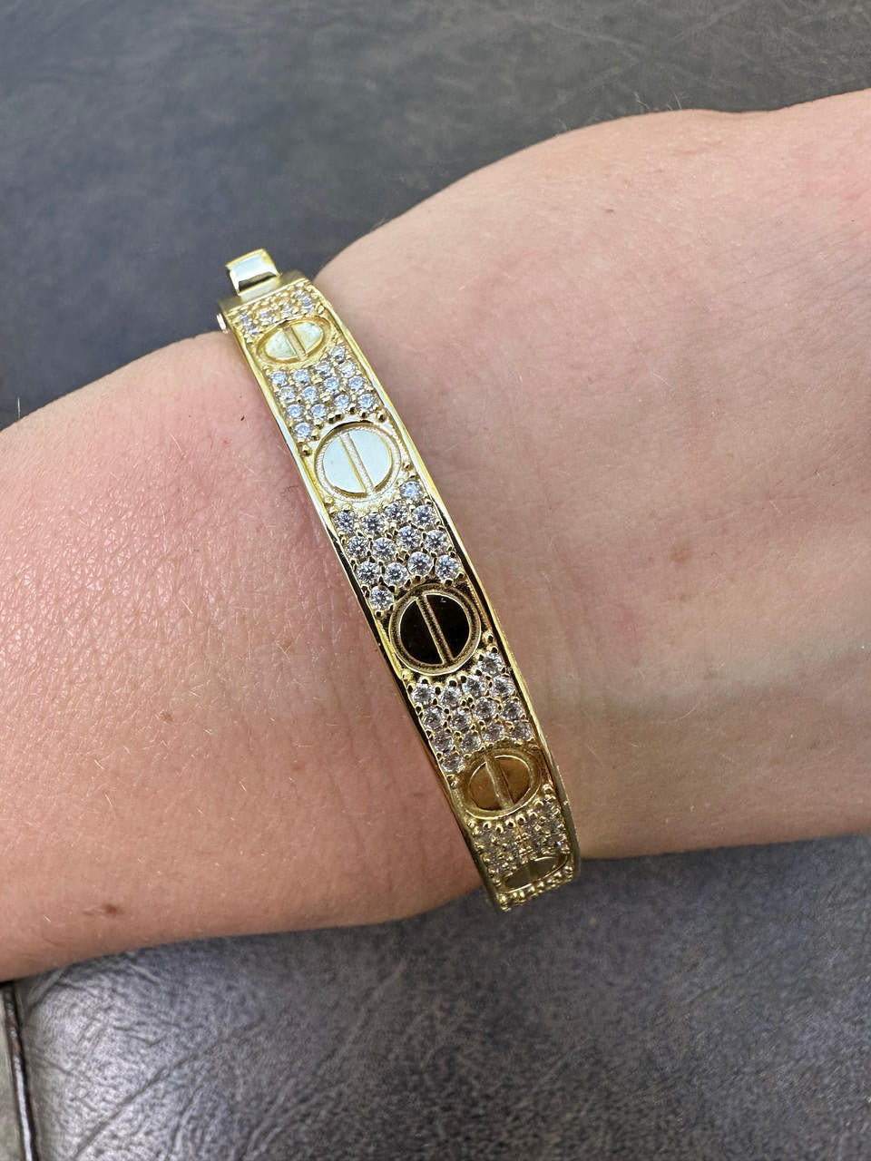 MOISSANITE Classic Love Bangle Bracelet Fully Iced Out - 14k Gold Vermeil 925 Silver - 5.5"-8"