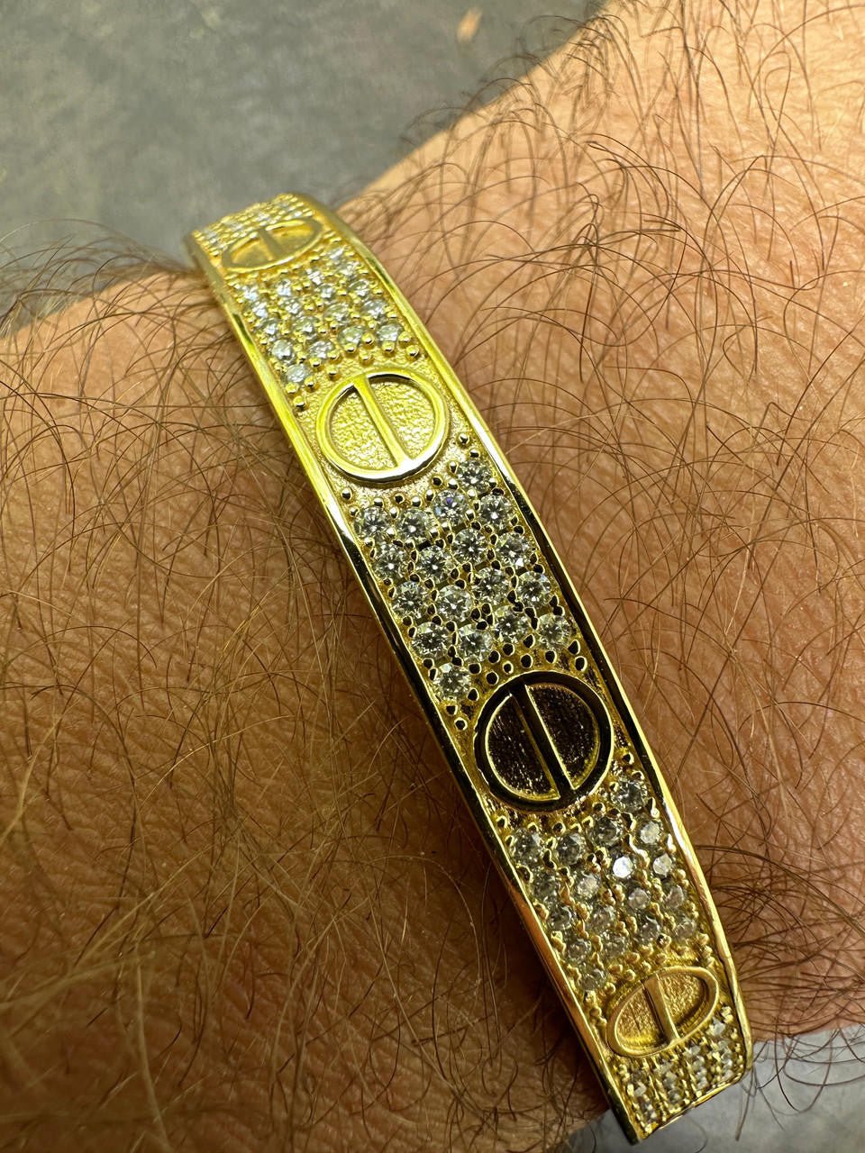 MOISSANITE Classic Love Bangle Bracelet Fully Iced Out - 14k Gold Vermeil 925 Silver - 5.5"-8"