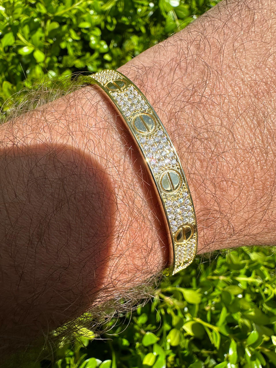 MOISSANITE Classic Love Bangle Bracelet Fully Iced Out - 14k Gold Vermeil 925 Silver - 5.5"-8"