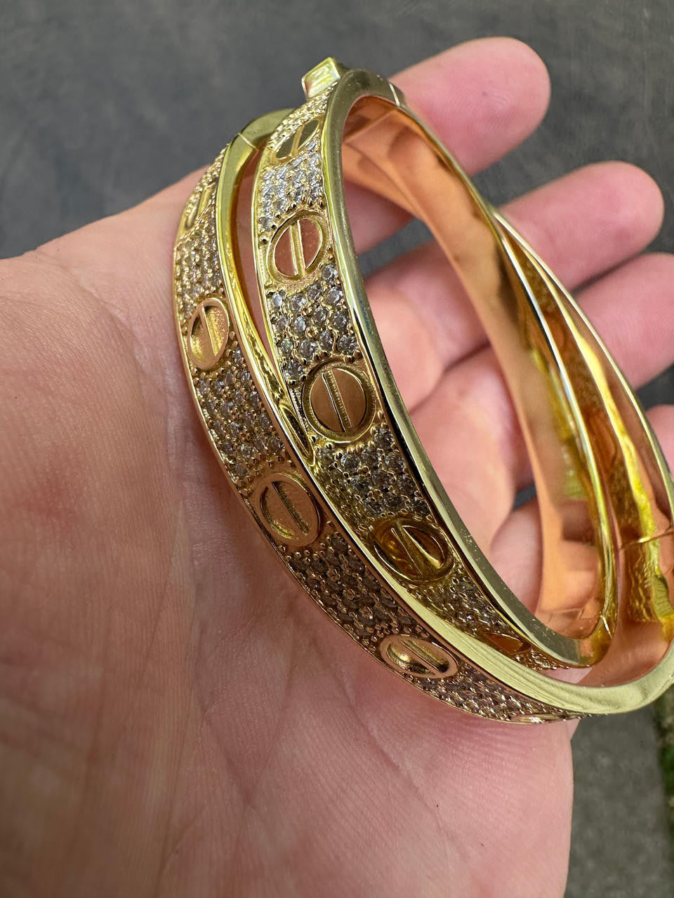 MOISSANITE Classic Love Bangle Bracelet Fully Iced Out - 14k Gold Vermeil 925 Silver - 5.5"-8"