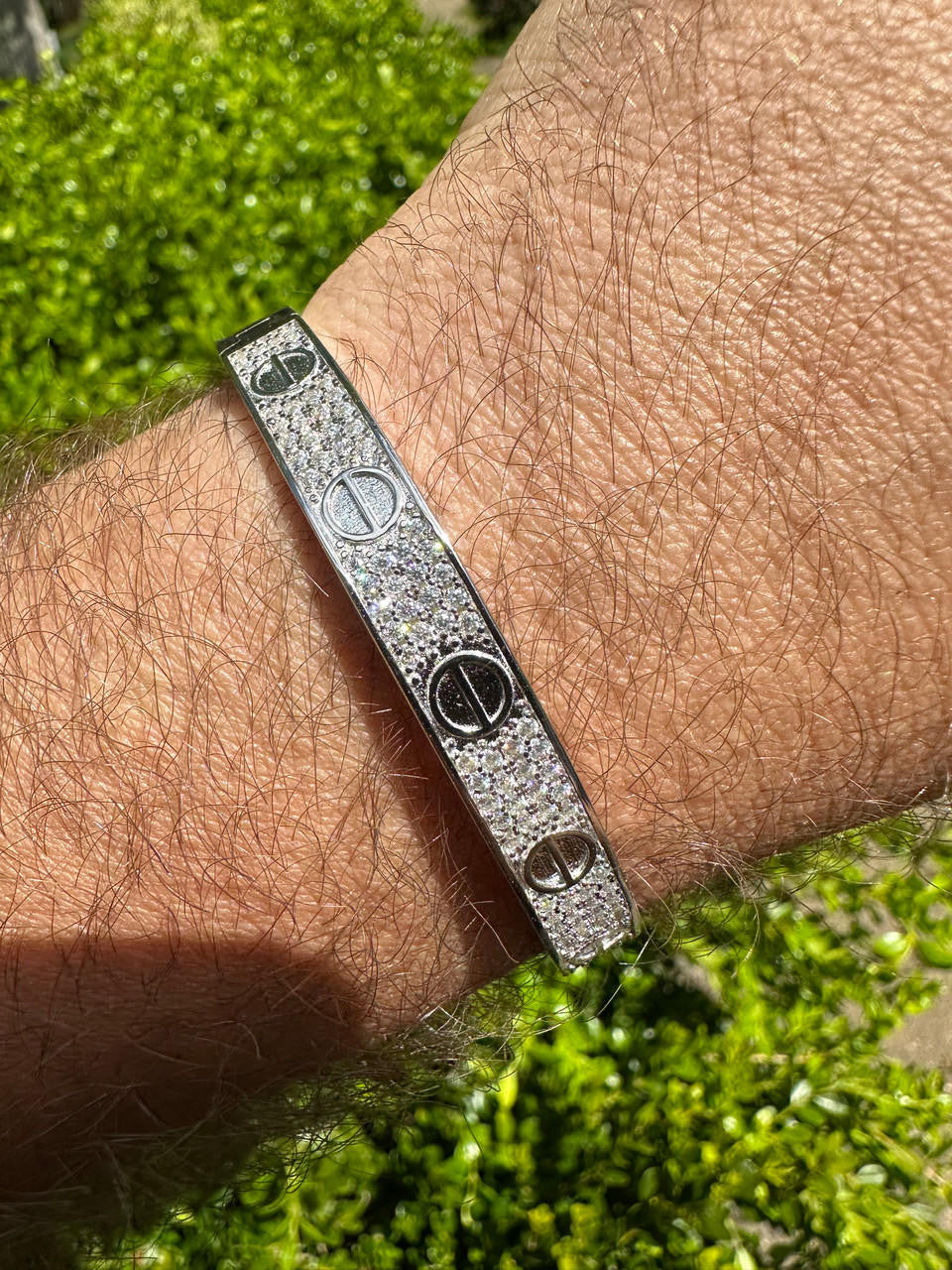 MOISSANITE Classic Love Bangle Bracelet Fully Iced Out - 925 Silver - 5.5"-8"
