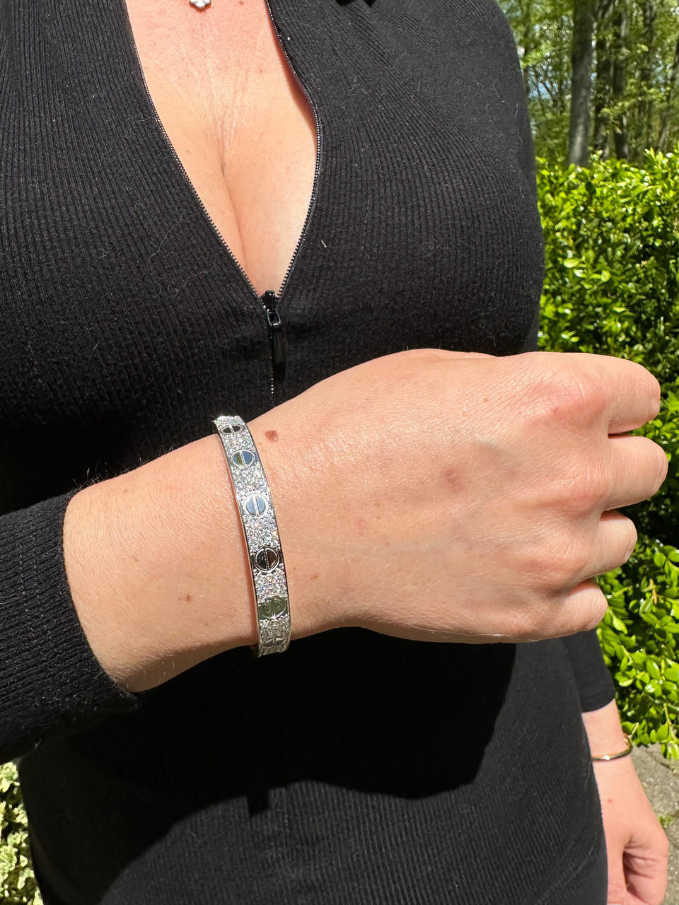 MOISSANITE Classic Love Bangle Bracelet Fully Iced Out - 925 Silver - 5.5"-8"