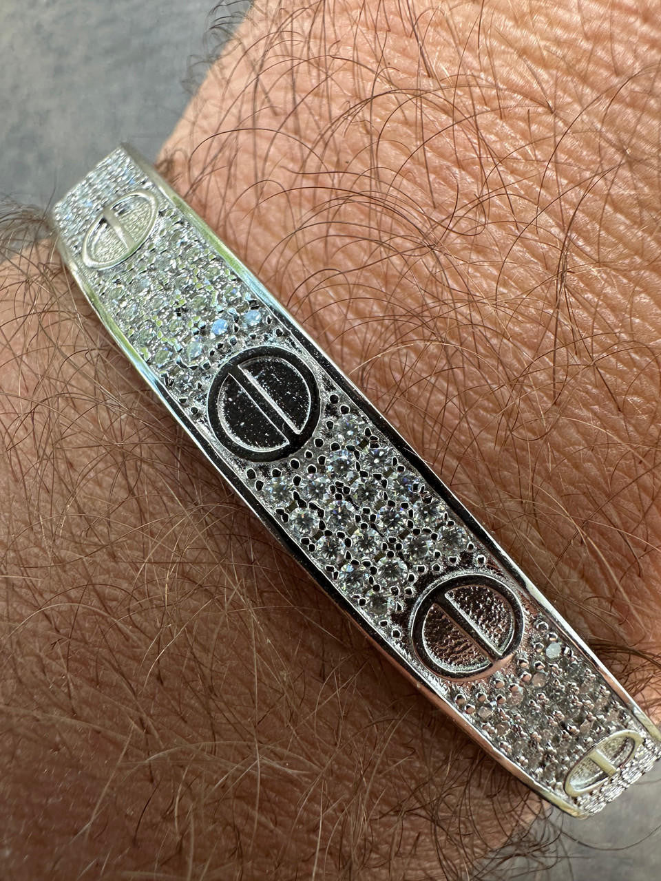 MOISSANITE Classic Love Bangle Bracelet Fully Iced Out - 925 Silver - 5.5"-8"