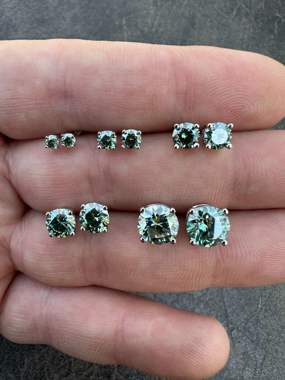 Tiffany Blue Green MOISSANITE Solitaire Stud Earrings - 925 Silver - 3mm-8mm - 0.2-4ct
