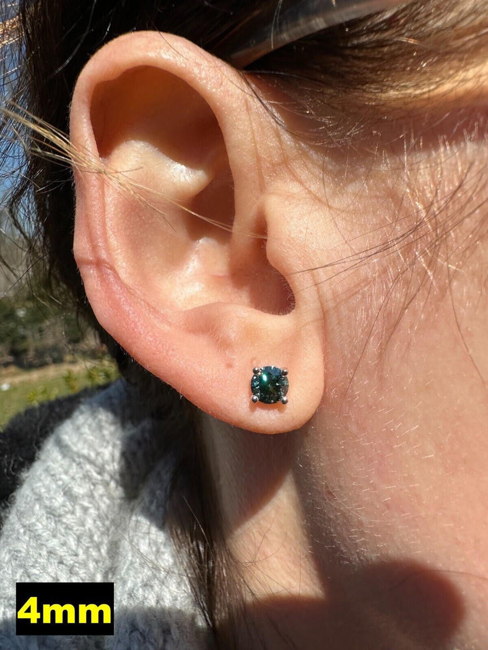 Tiffany Blue Green MOISSANITE Solitaire Stud Earrings - 925 Silver - 3mm-8mm - 0.2-4ct