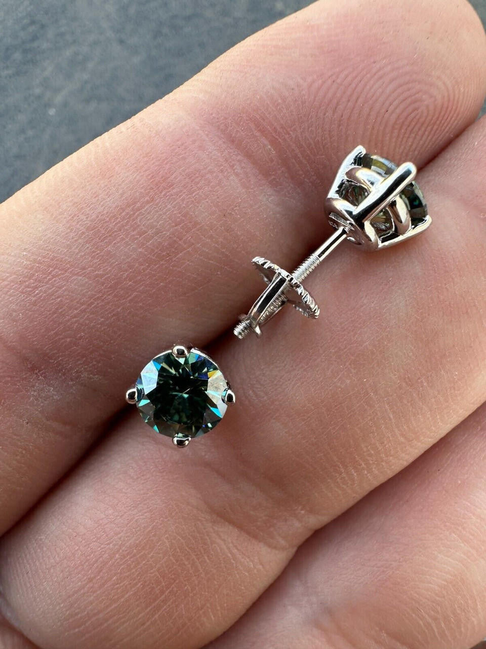 Tiffany Blue Green MOISSANITE Solitaire Stud Earrings - 925 Silver - 3mm-8mm - 0.2-4ct