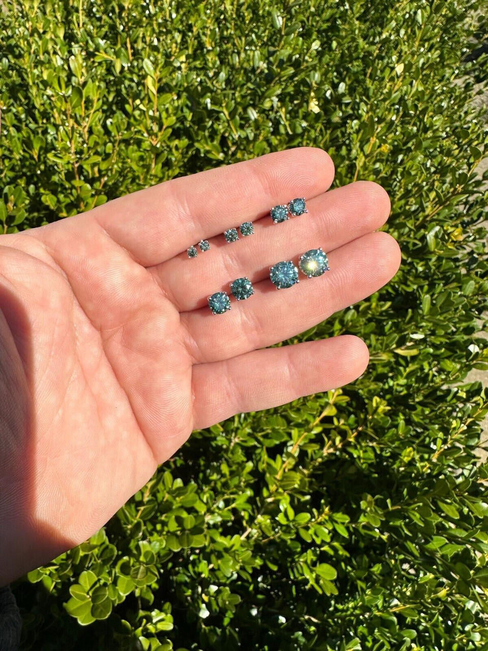 Tiffany Blue Green MOISSANITE Solitaire Stud Earrings - 925 Silver - 3mm-8mm - 0.2-4ct