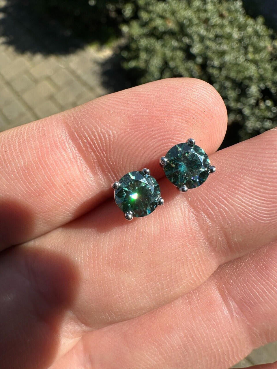 Tiffany Blue Green MOISSANITE Solitaire Stud Earrings - 925 Silver - 3mm-8mm - 0.2-4ct