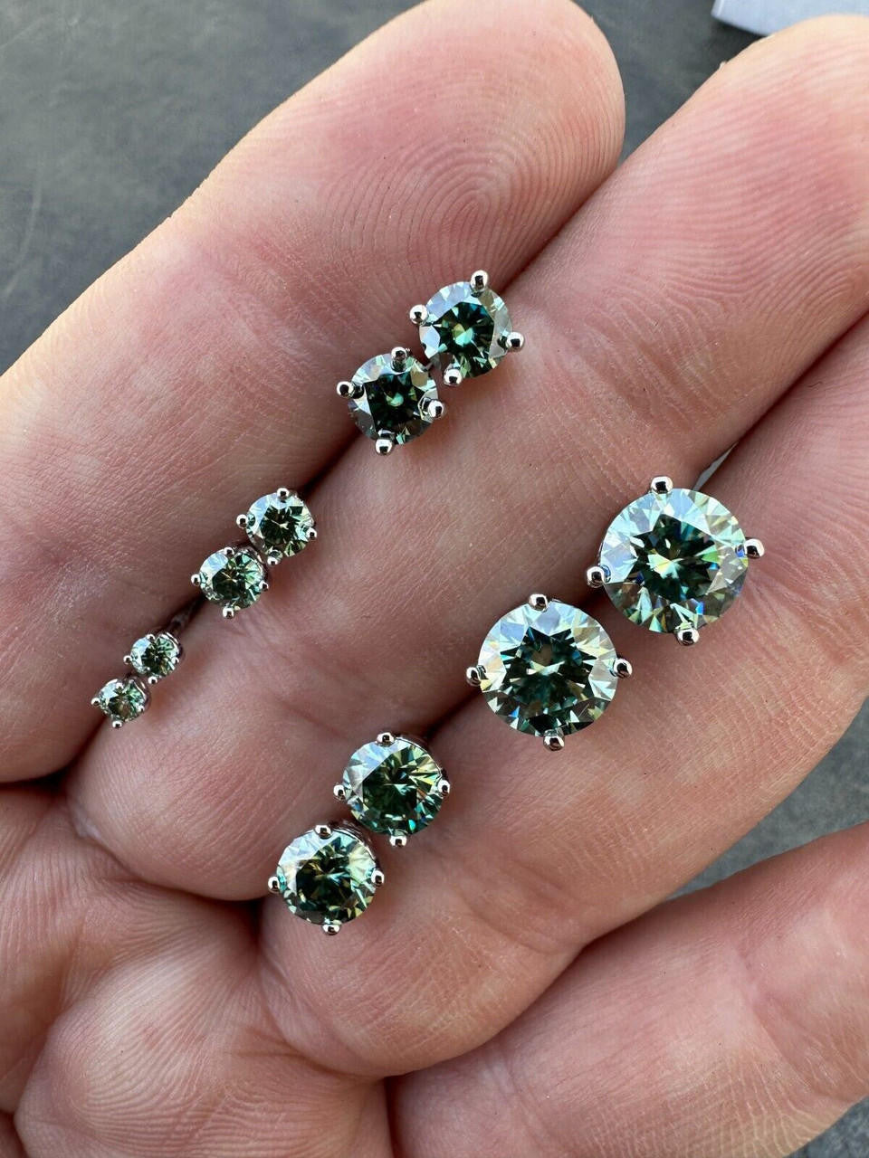 Tiffany Blue Green MOISSANITE Solitaire Stud Earrings - 925 Silver - 3mm-8mm - 0.2-4ct