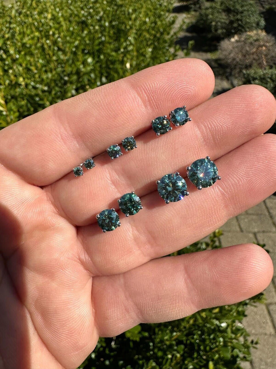 Tiffany Blue Green MOISSANITE Solitaire Stud Earrings - 925 Silver - 3mm-8mm - 0.2-4ct